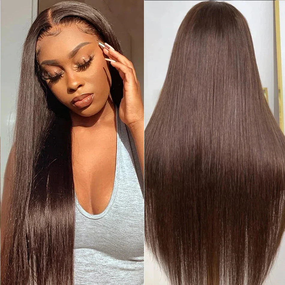 Straight chocolate brown human hair wig with 4x4 lace closure, photo 2