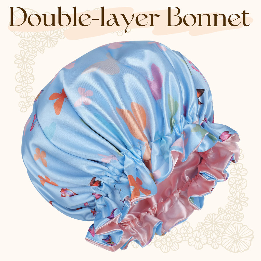 Double Layer Butterfly Print Bonnet - Lace Avenue Hair 7