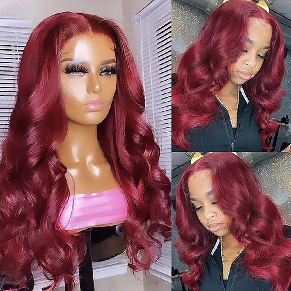 Body Wave Human Hair Lace Front Wig, 99J Burgundy - Lace Avenue Hair 6