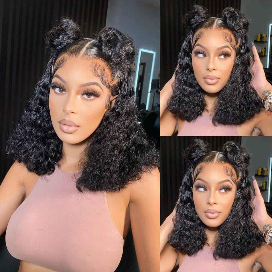 Deep Wave Glueless Human Hair Bob Wig, 4x4 Closure or 13x4 Frontal
