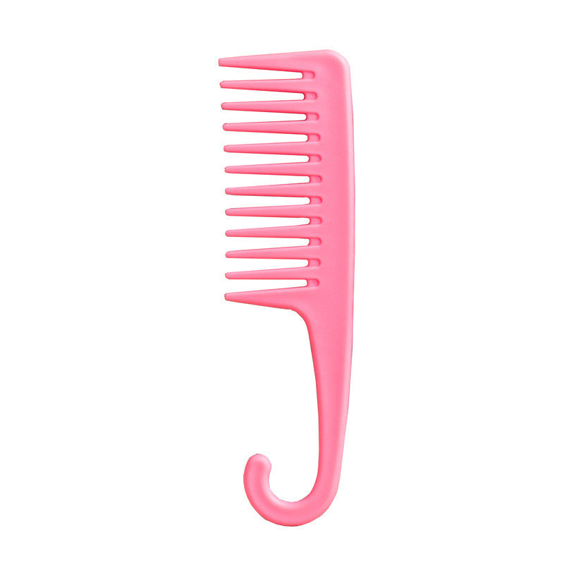 Pink wide tooth curved comb with hook