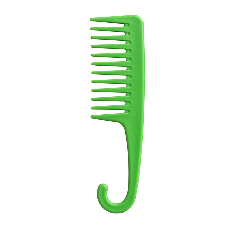 Green wide tooth curved comb with hook