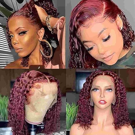 Water Wave Bob Lace Front Wig, 13x4 Lace, 99J Burgundy - Lace Avenue Hair 3