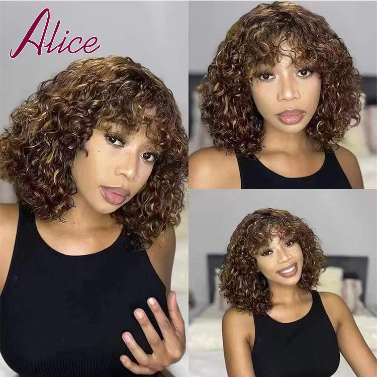Water Wave Human Hair Wig with Bangs - Lace Avenue Hair 8