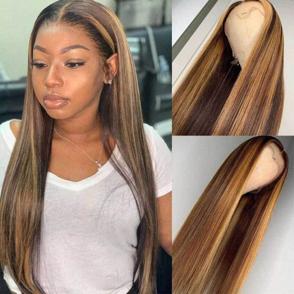 Straight Human Hair Lace Front Wig, P4/27 Highlight - Lace Avenue Hair 10