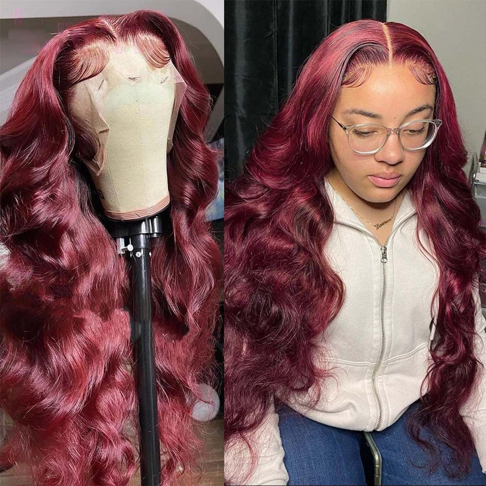 Body Wave Human Hair Lace Front Wig, 99J Burgundy - Lace Avenue Hair 1