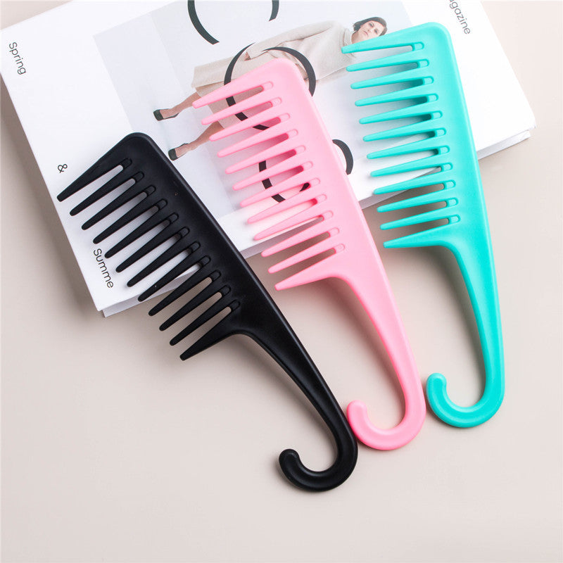 Wide Tooth Curved Hair Comb with Hook