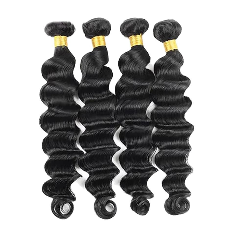 Four loose deep wave natural black hair bundles