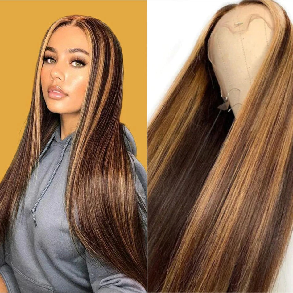 Straight Human Hair Lace Front Wig, P4/27 Highlight - Lace Avenue Hair 3