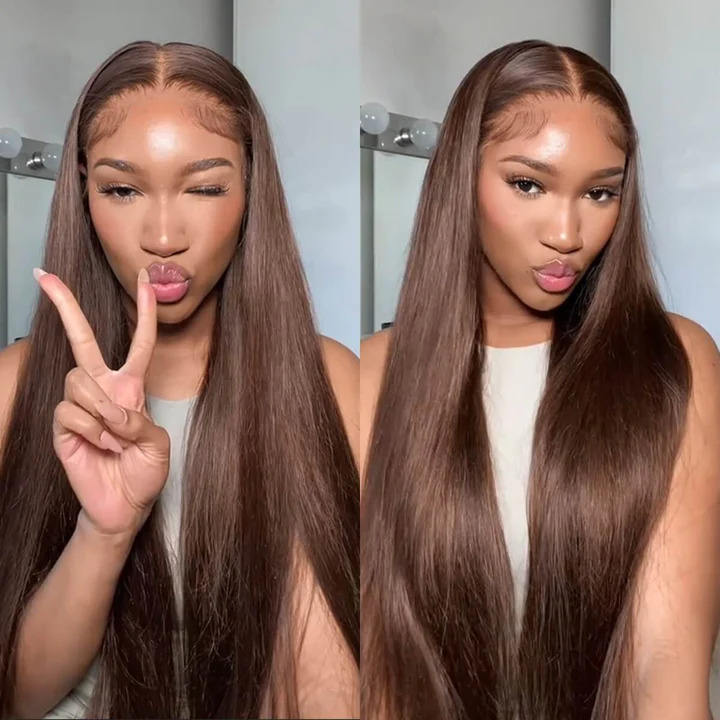 Straight chocolate brown human hair wig with 4x4 lace closure, photo 1
