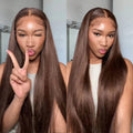 Straight chocolate brown human hair wig with 4x4 lace closure, photo 1