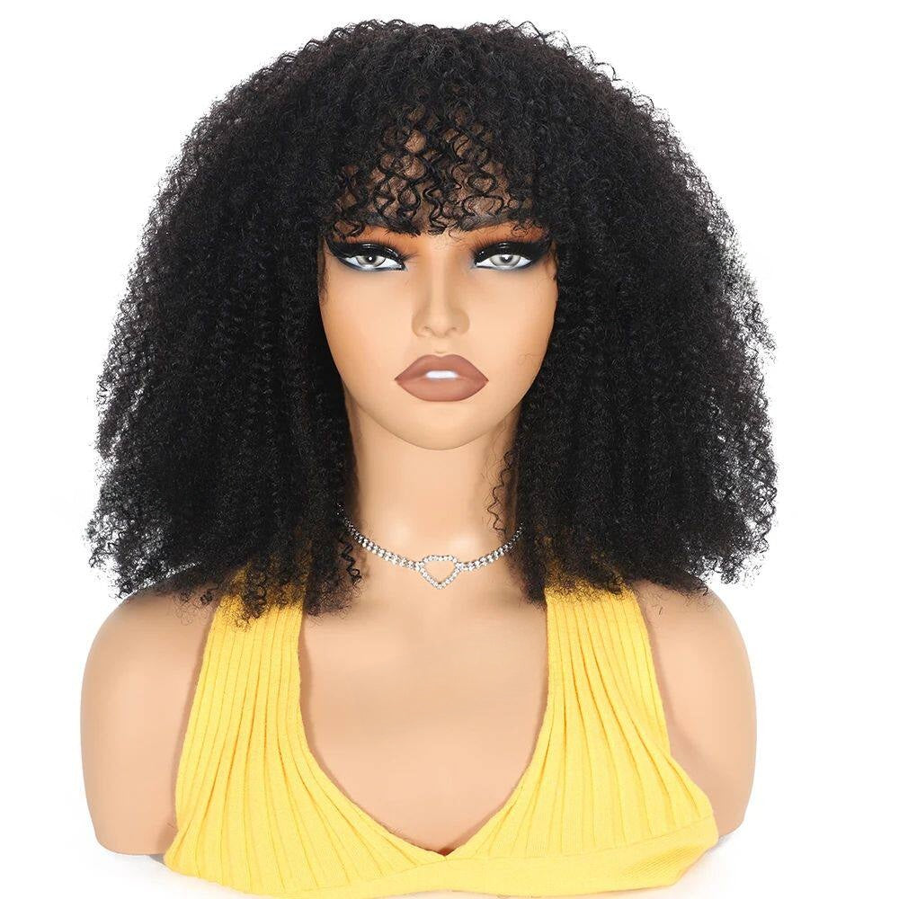 Afro Kinky Curly Human Hair Wig with Bangs - Lace Avenue Hair 3