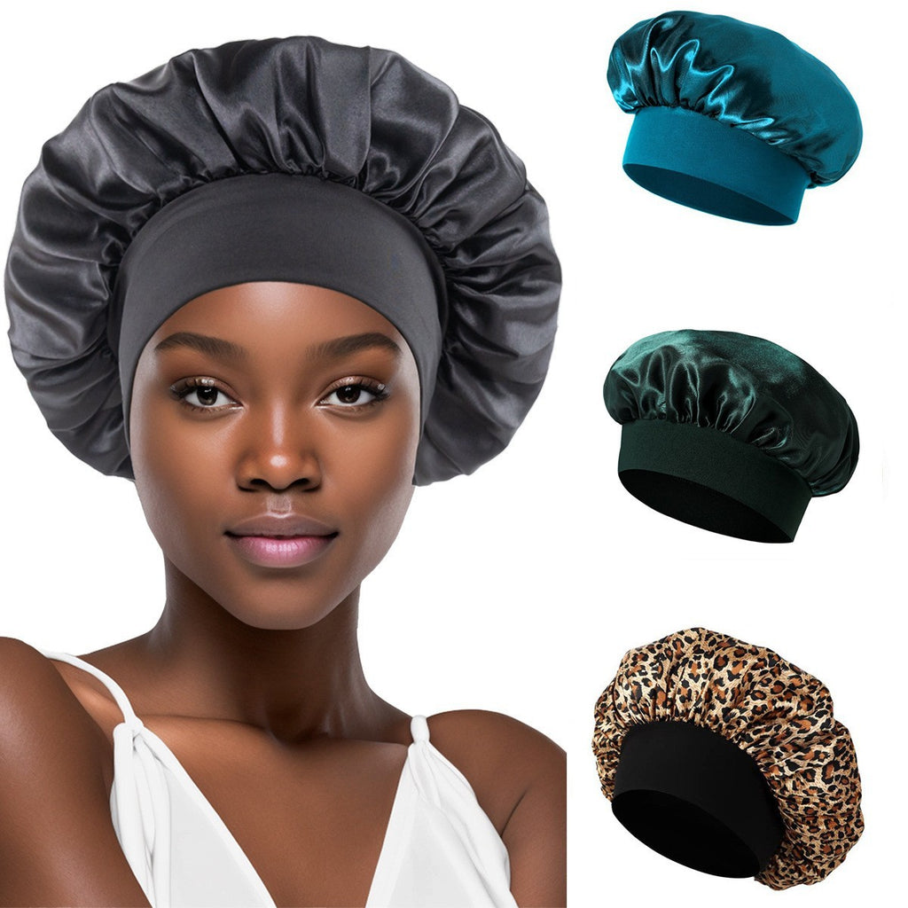 Satin Wide Brim Shower and Sleep Cap - Lace Avenue Hair 1