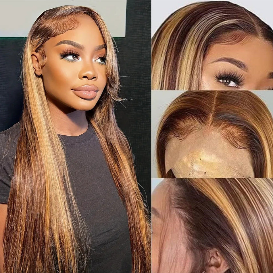 Straight Human Hair Lace Front Wig, P4/27 Highlight - Lace Avenue Hair 2