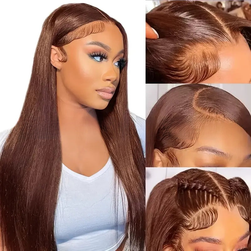 Straight Human Hair Lace Front Wig, #4 Brown - Lace Avenue Hair 6