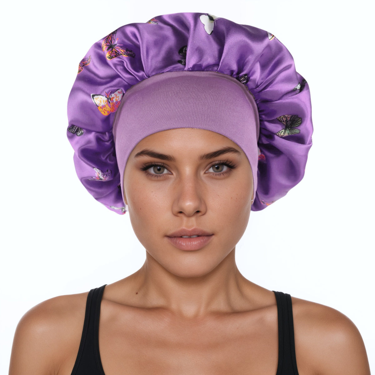 Satin Wide Brim Shower and Sleep Cap - Lace Avenue Hair 36