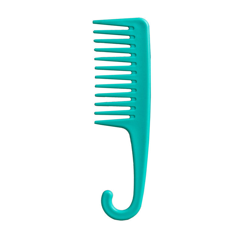 Teal wide tooth curved comb with hook