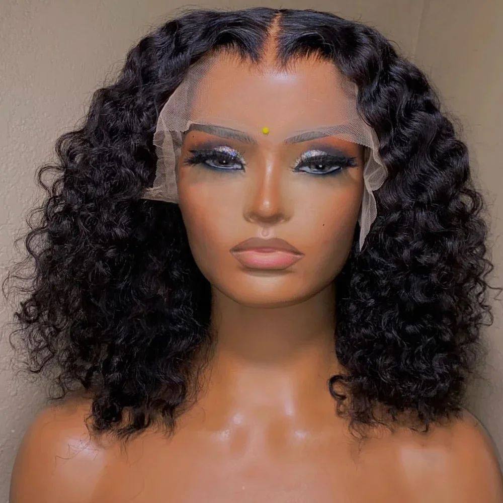 Deep Wave Glueless Human Hair Bob Wig, 4x4 Closure or 13x4 Frontal