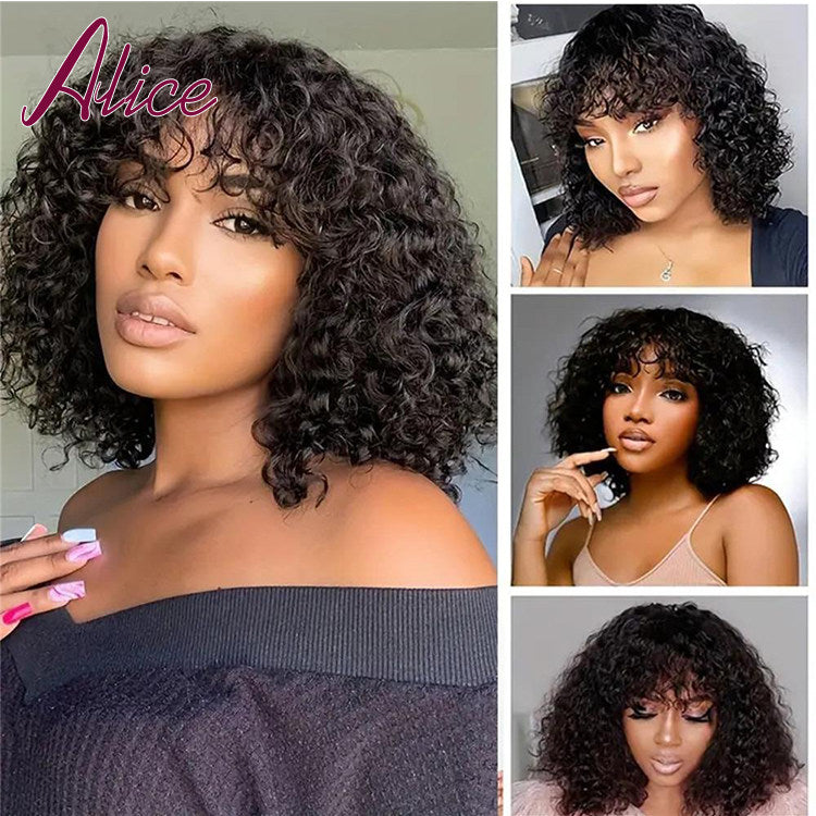 Water Wave Human Hair Wig with Bangs - Lace Avenue Hair 7