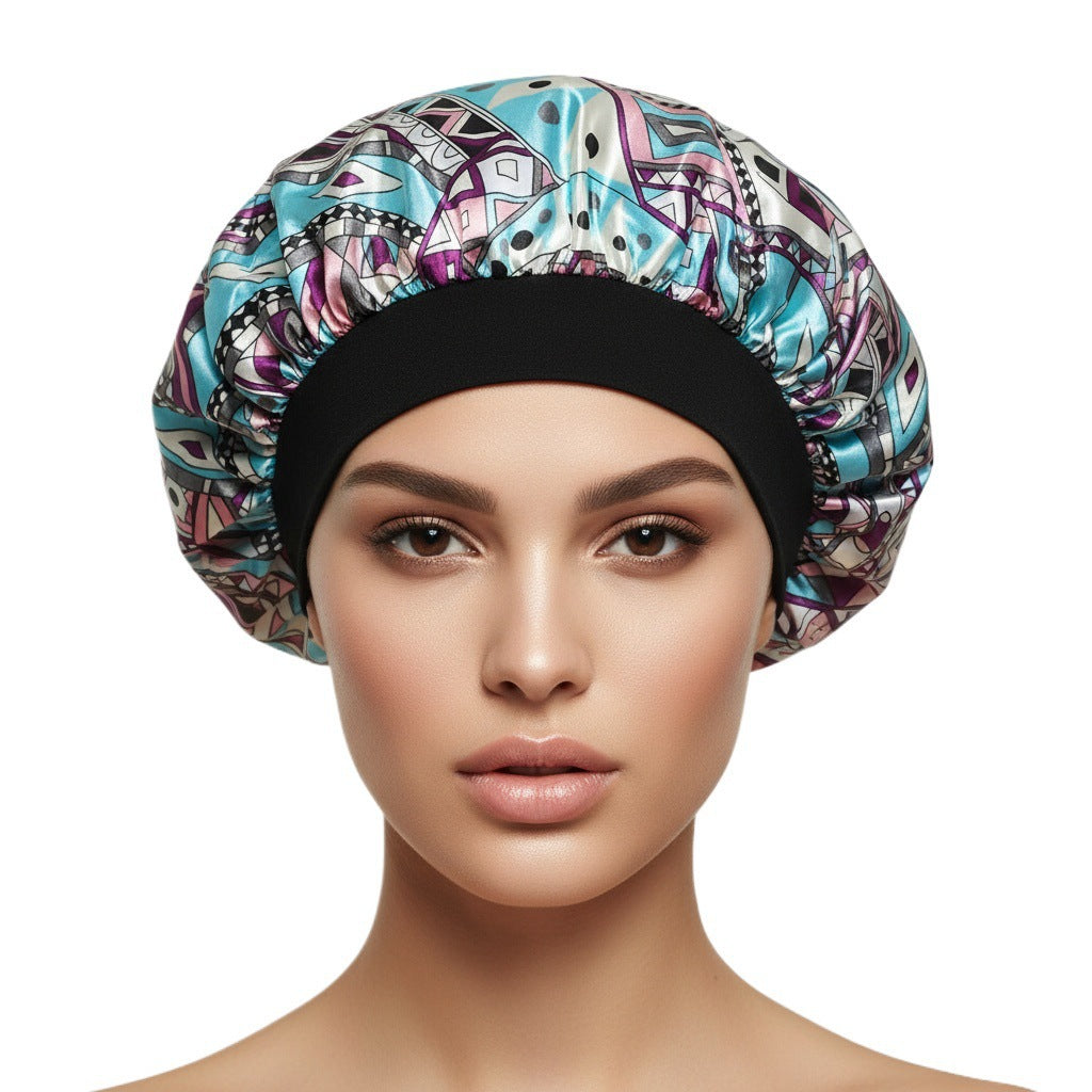 Satin Wide Brim Shower and Sleep Cap - Lace Avenue Hair 29