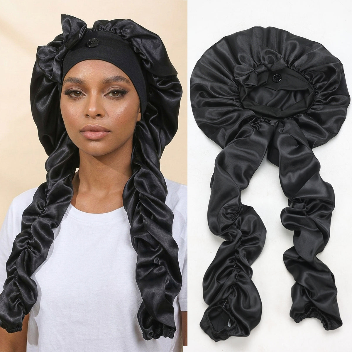 Satin Sleep Cap with Bow - Lace Avenue Hair 2