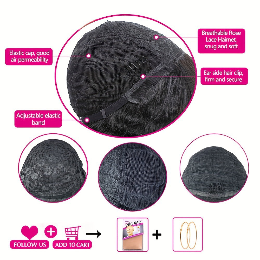 Afro Kinky Curly Human Hair Wig with Adjustable Bangs