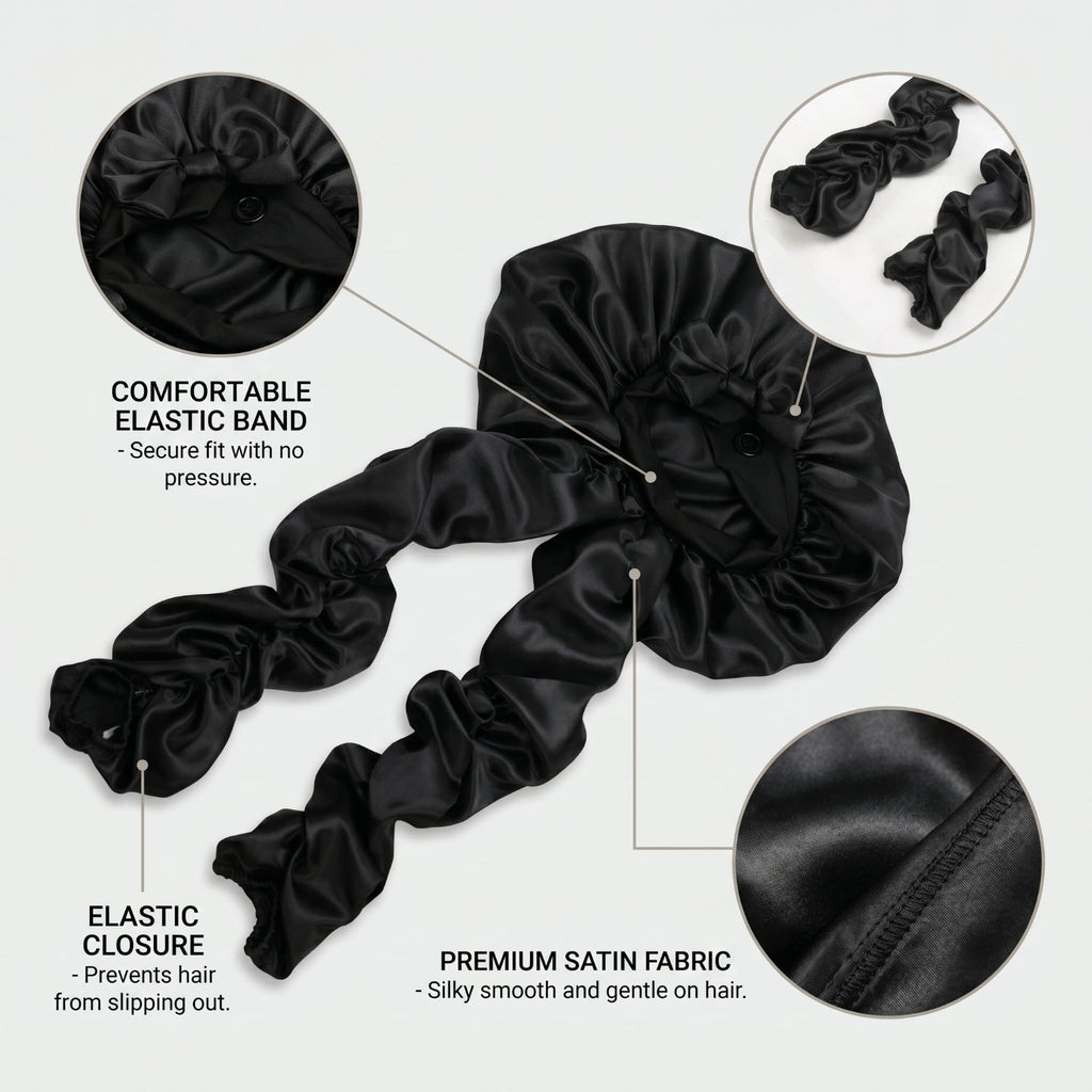 Satin Sleep Cap with Bow - Lace Avenue Hair 14
