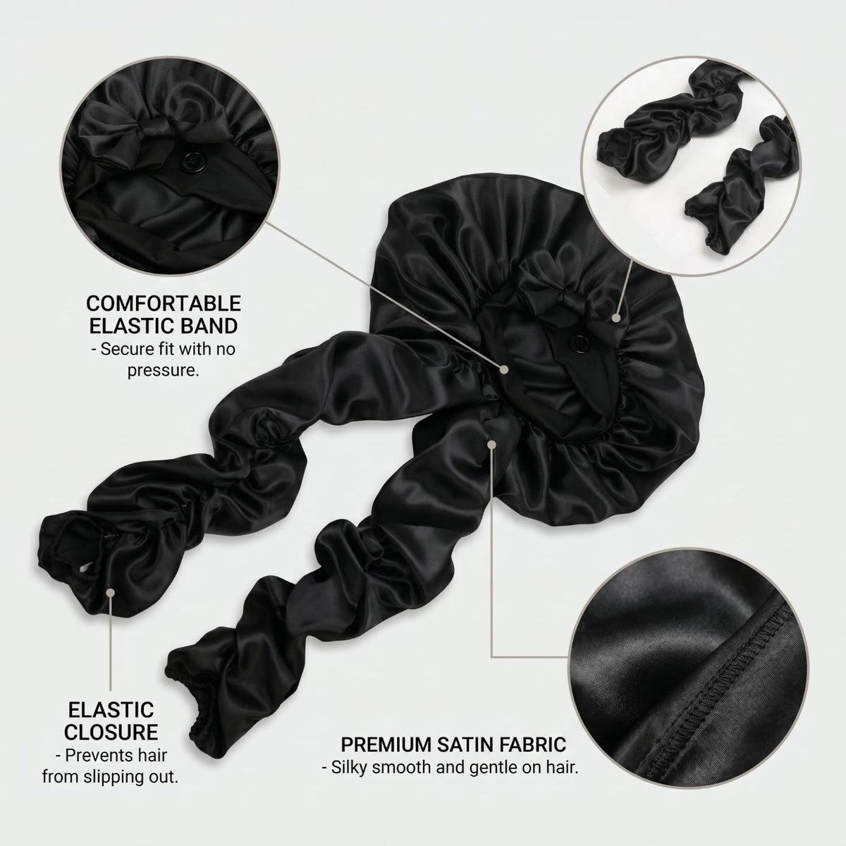 Satin Sleep Cap with Bow - Lace Avenue Hair 14