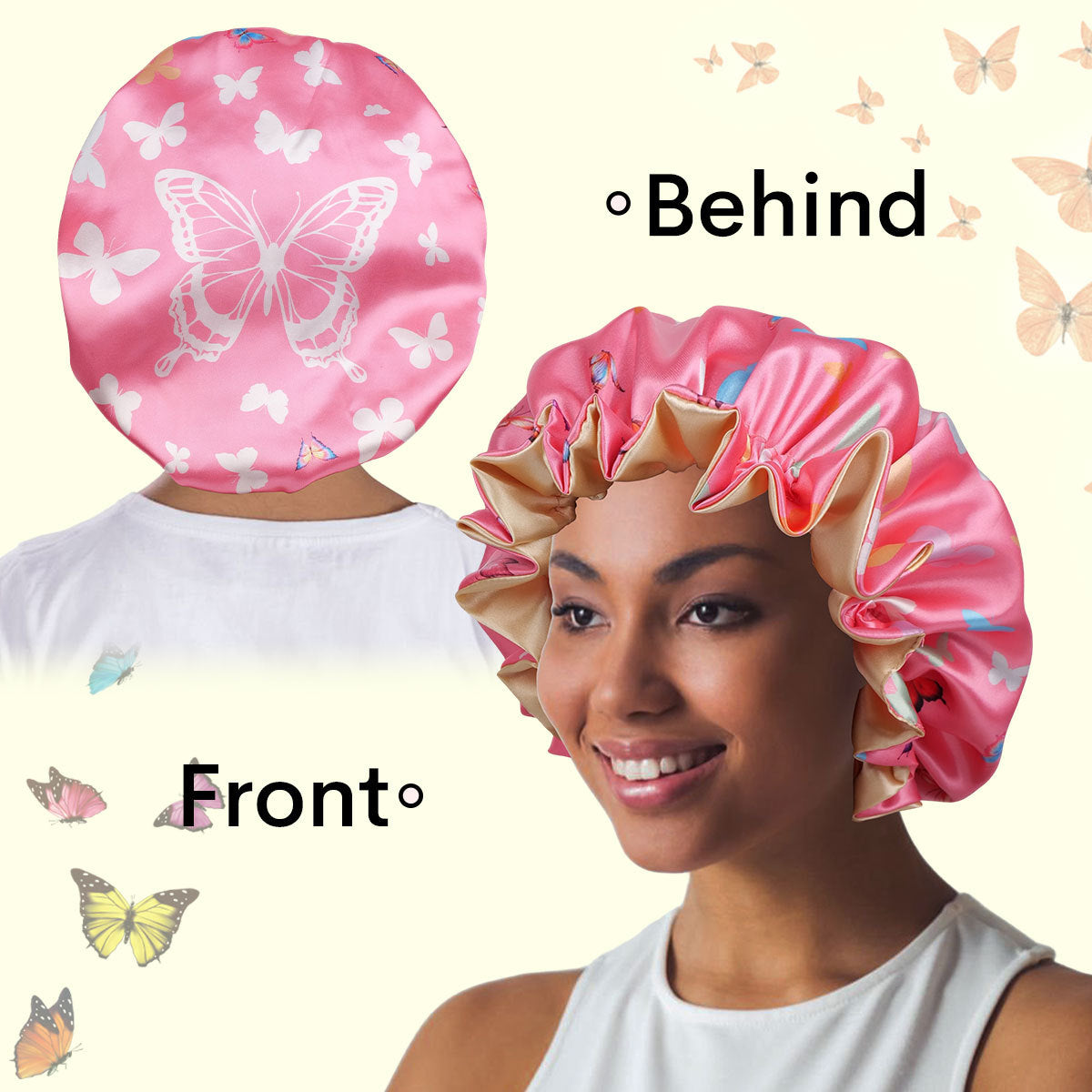 Double Layer Butterfly Print Bonnet - Lace Avenue Hair 6