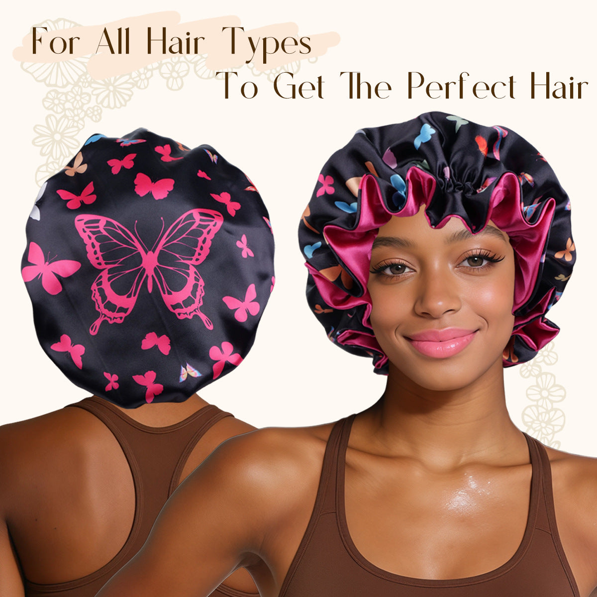 Double Layer Butterfly Print Bonnet - Lace Avenue Hair 1