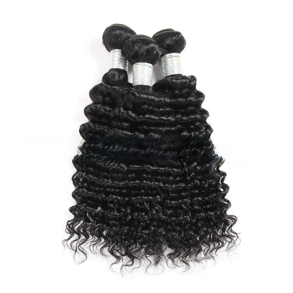 Deep wave natural 1B human hair bundles, front view