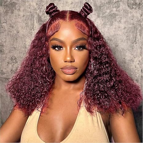 Water Wave Bob Lace Front Wig, 13x4 Lace, 99J Burgundy - Lace Avenue Hair 1