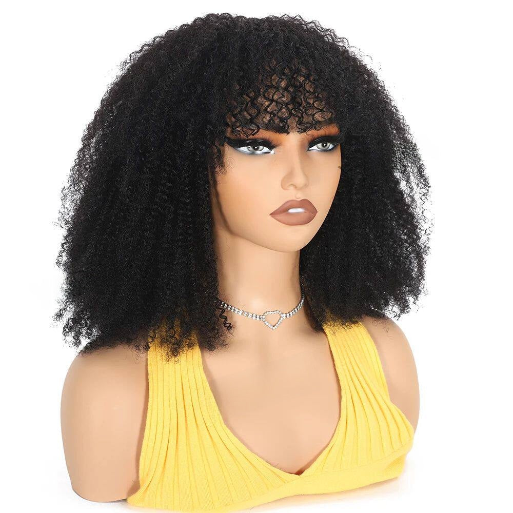 Afro Kinky Curly Human Hair Wig with Bangs - Lace Avenue Hair 4
