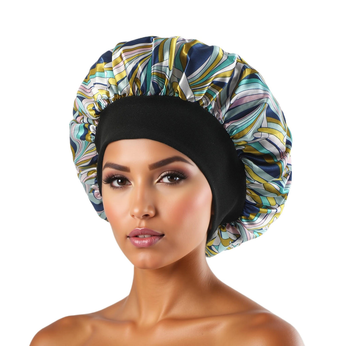 Satin Wide Brim Shower and Sleep Cap - Lace Avenue Hair 28