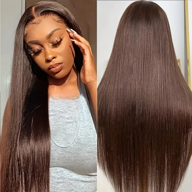 Straight Human Hair Lace Front Wig, #4 Brown - Lace Avenue Hair 1