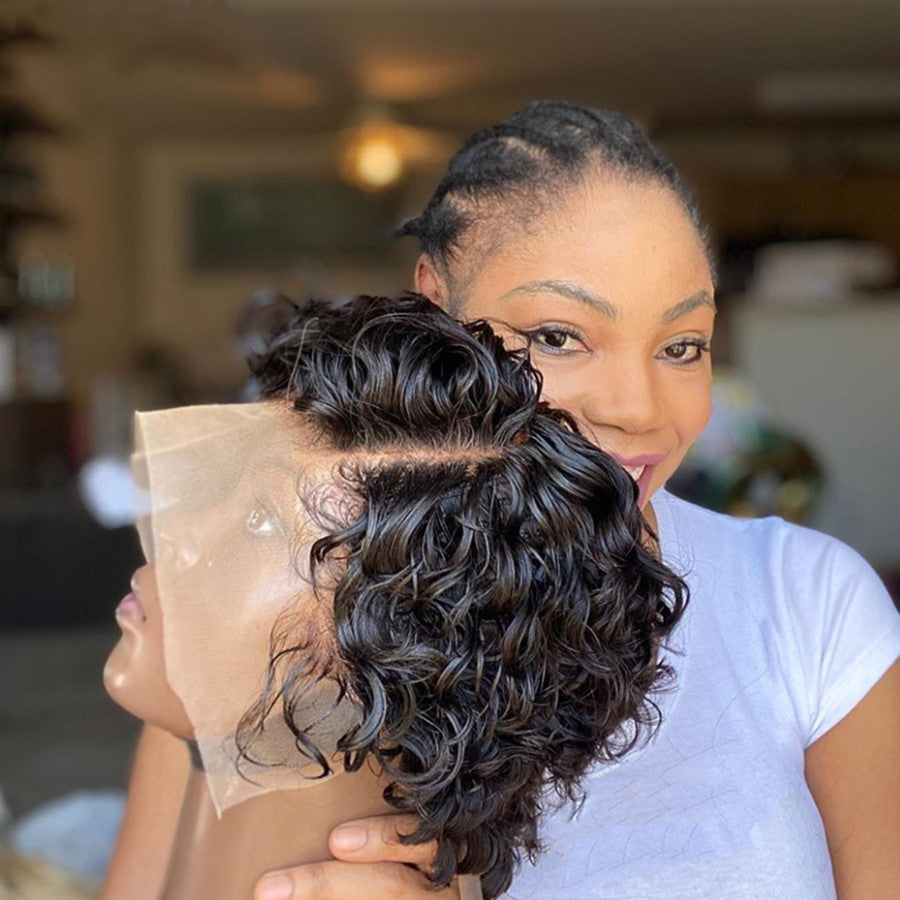Curly Human Hair Pixie Cut Wig, 6 Inch - Lace Avenue Hair 1