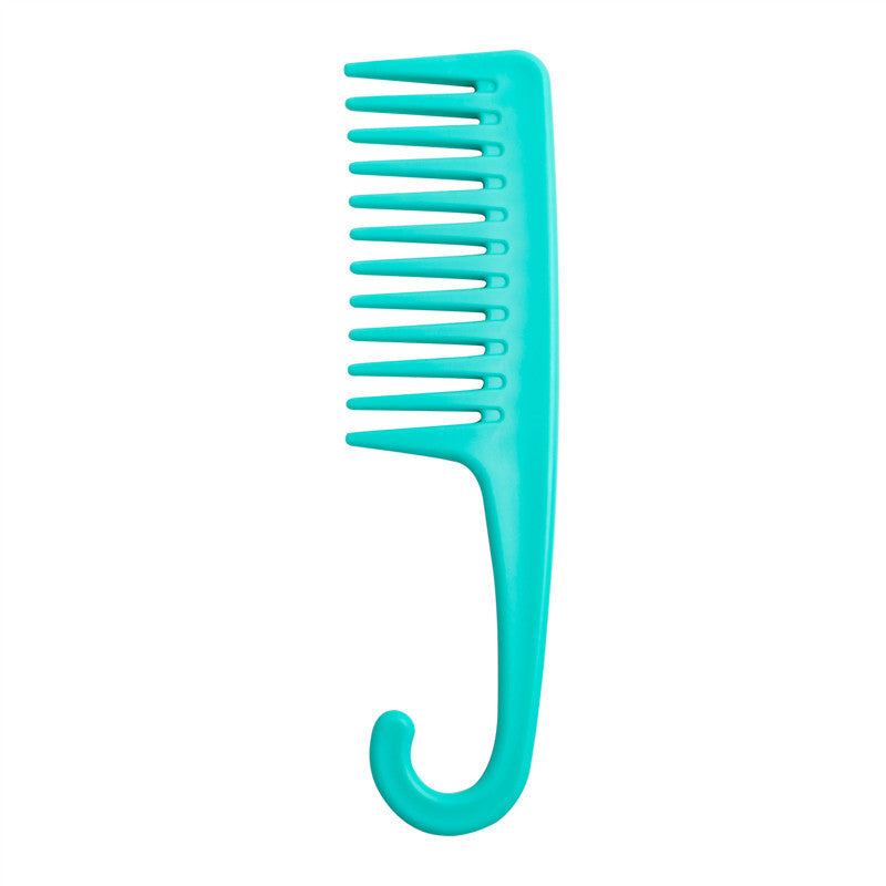 Teal wide tooth curved comb with hook