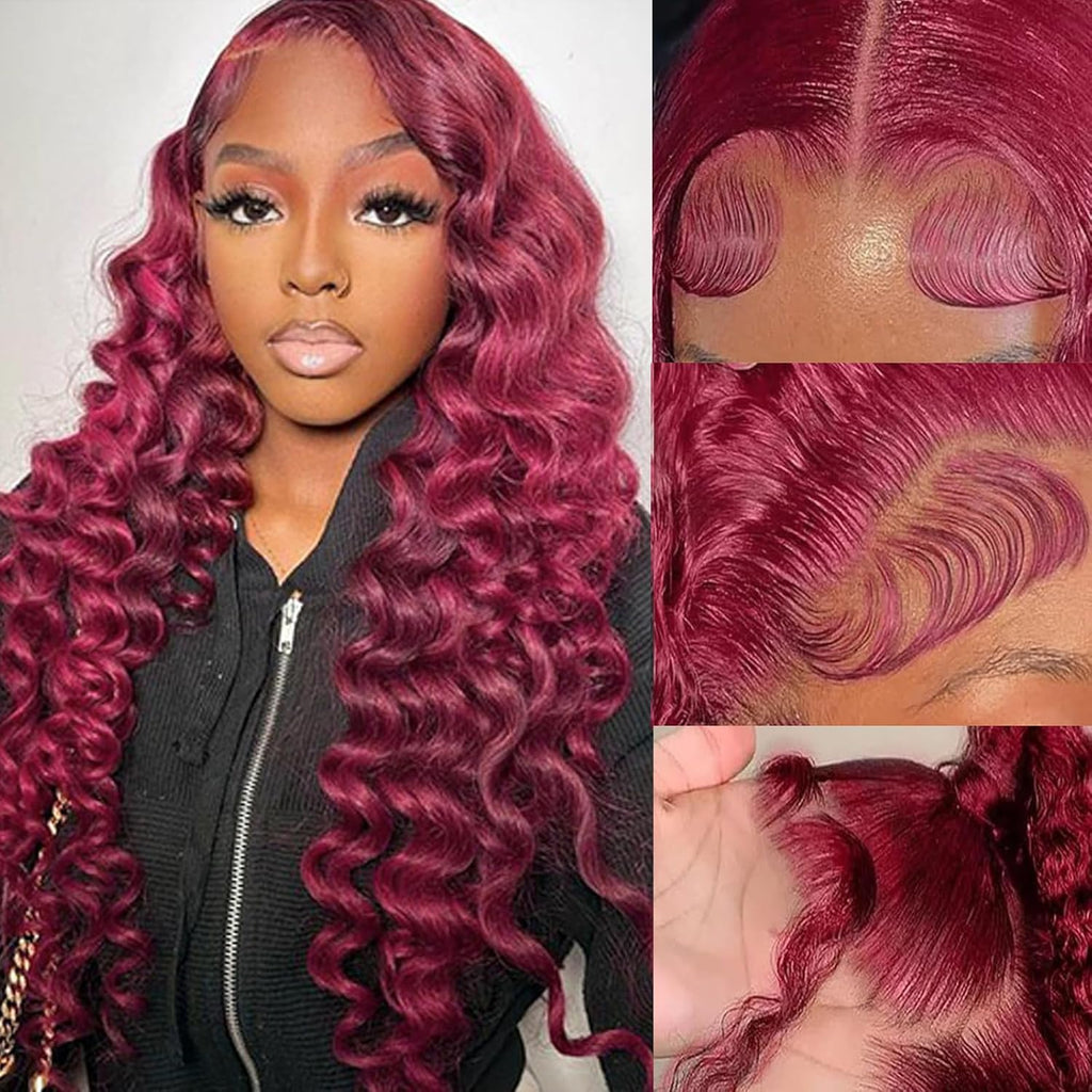 Loose Wave Lace Front Wig, 13x4 Lace, Burgundy - Lace Avenue Hair 1
