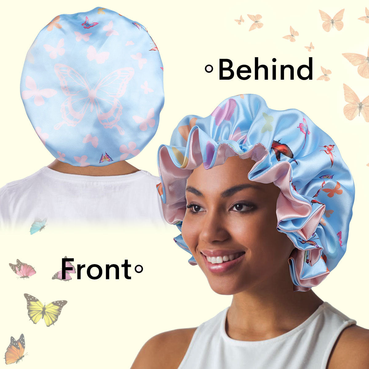 Double Layer Butterfly Print Bonnet - Lace Avenue Hair 5
