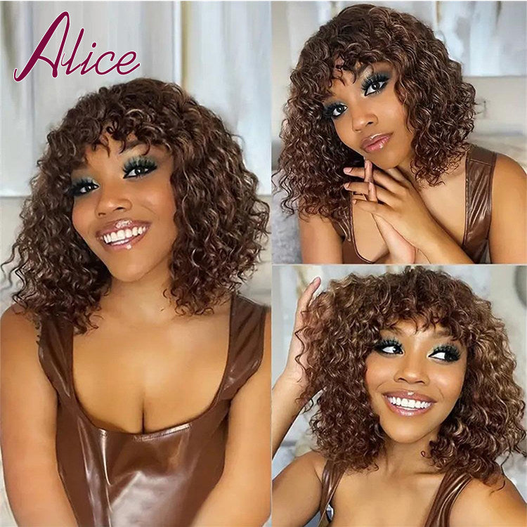 Water Wave Human Hair Wig with Bangs - Lace Avenue Hair 5