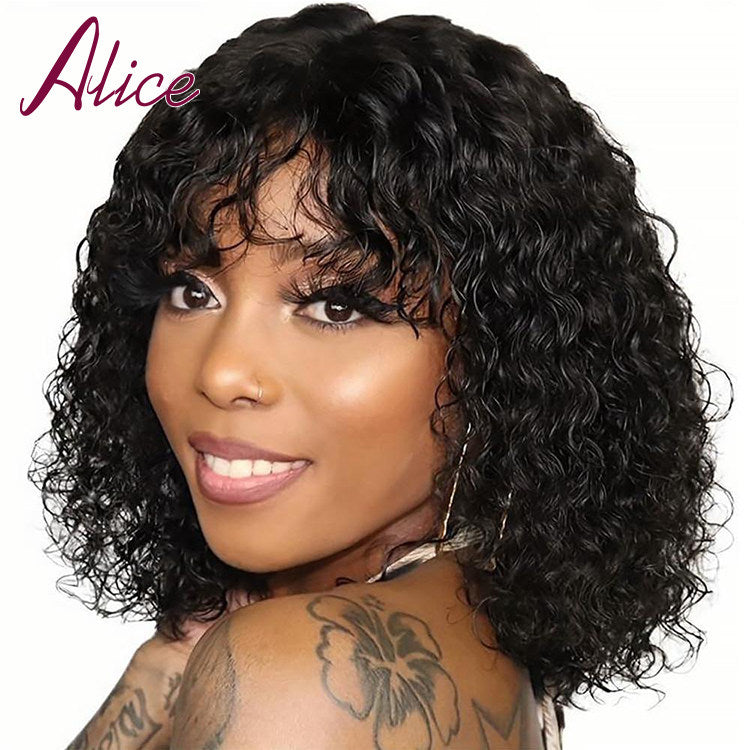 Water Wave Human Hair Wig with Bangs - Lace Avenue Hair 1