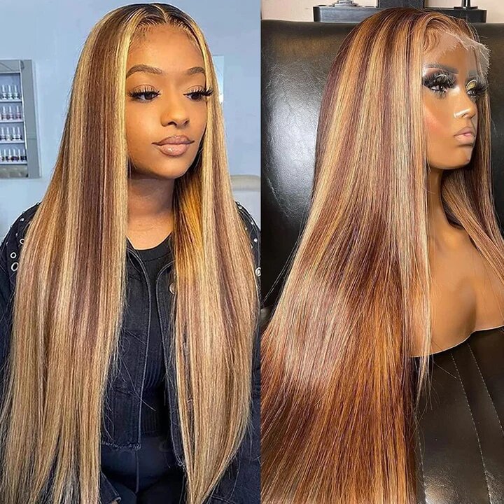 Straight Lace Front Wig, 13x4 Lace, P4/27 Highlight, 16 Inch - Lace Avenue Hair 1
