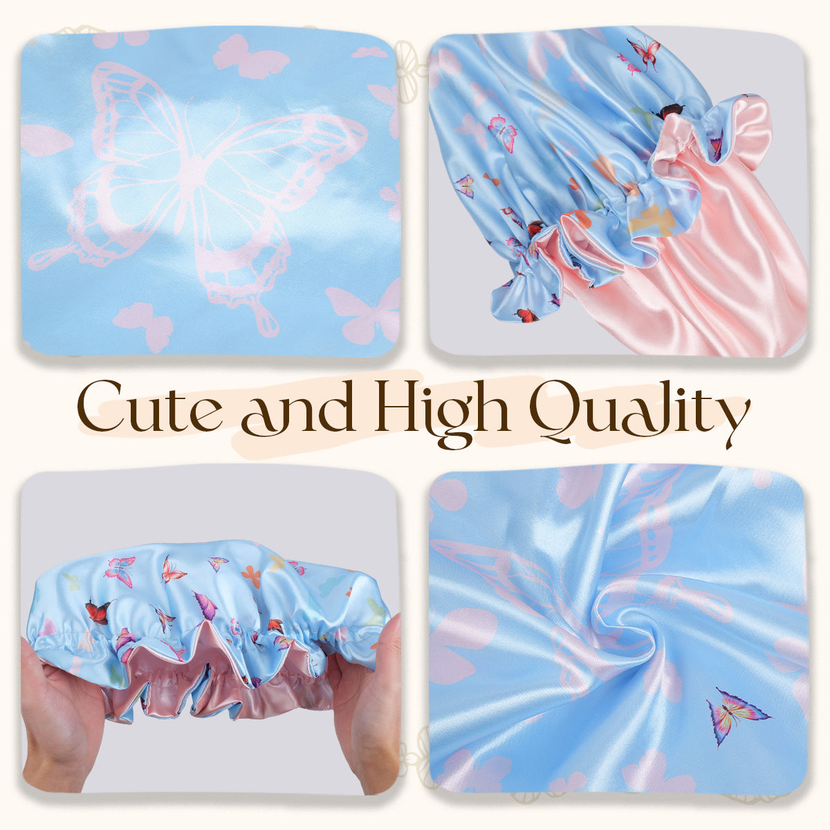 Double Layer Butterfly Print Bonnet - Lace Avenue Hair 8