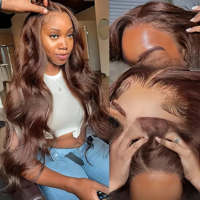 Body Wave Human Hair Lace Front Wig, #4 Brown, 20-38 Inch - Lace Avenue Hair 3