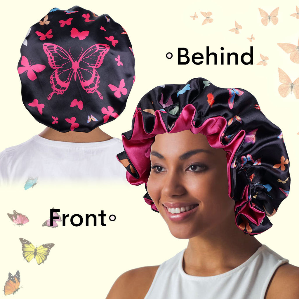 Double Layer Butterfly Print Bonnet - Lace Avenue Hair 3